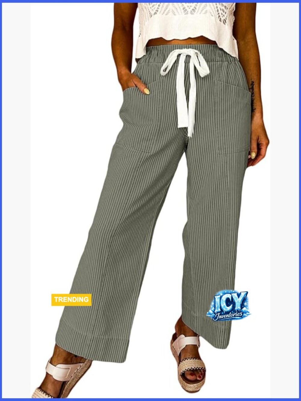 Wide Leg Striped Elastic High Waist Pants